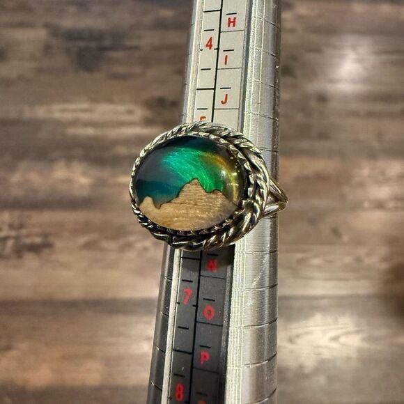 Unique Aurora Opal Ring Northern Lights Sterling Silver Unisex New - Picture 5 of 9
